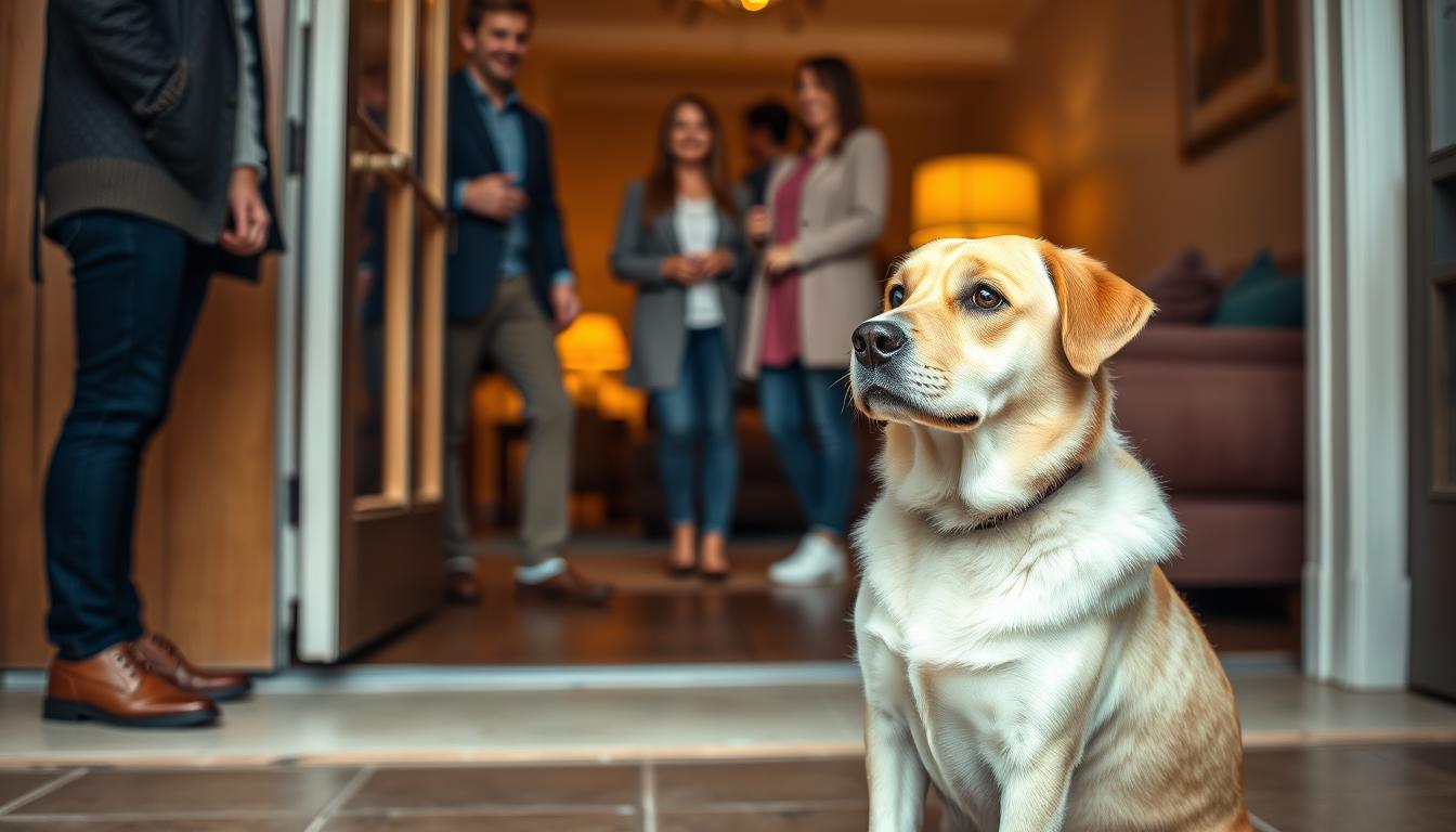 How do I train my dog to behave around guests?