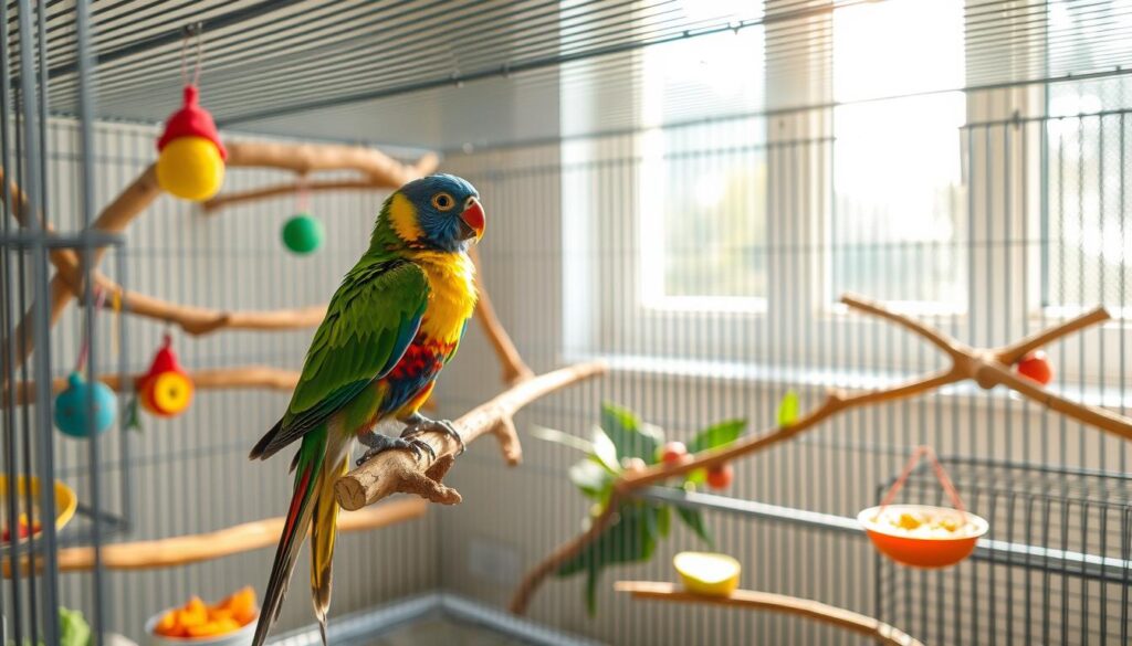 introducing a pet bird to its cage