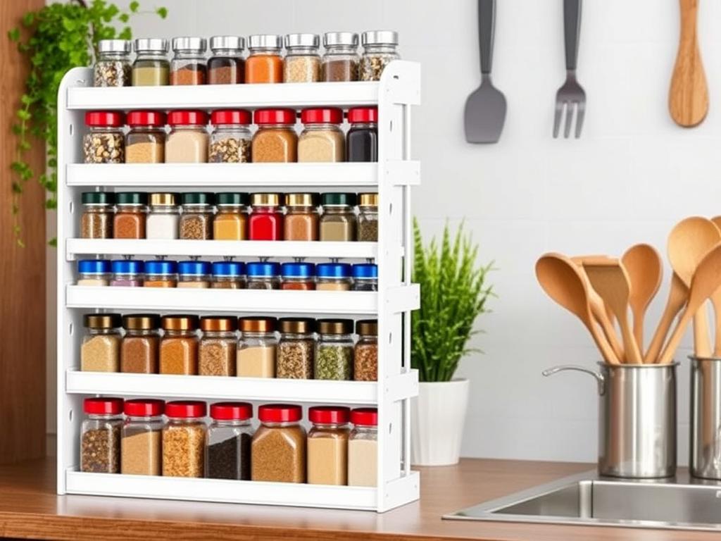 Tiered spice racks for creative spice storage.